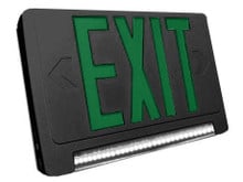 Standard Light Pipe LED Exit & Emergency Combo - Green Lettering with Black Housing Color - With 90 Minute Battery Back-Up