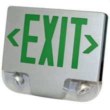 Standard Die-Cast Aluminum LED Exit Sign & Emergency Combo - Green Lettering Color with Aluminum Housing Color - With 90 Minute Battery Back-Up