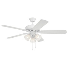 52 Inch White Metal Housing & White MDF Blades 5-Blade Ceiling Fan & Light - 120V - 7W A15 x3 - 3000K Soft White - With Pull Chain Switch