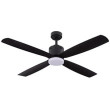 52 Inch Black Finish ABS Plastic 4-Blade Ceiling Fan & Down Light - 120V - 19W - 3000K Soft White - Wall Switch Included