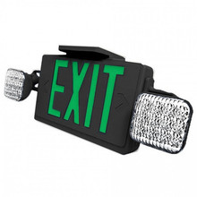 Combo LED Exit Sign And Emergency Light - Black Housing Color with Green Lettering - With 90 Minute Battery Back-Up