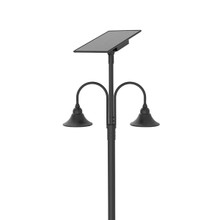 Designer Bell LED Double Head Solar Post Top - 20 Inch Diameter - 50 Watt - 8000 Lumens - Color Temperature Selectable 30K/40K/50K - 5 Inch Tennon Adaptor - Bronze Finish