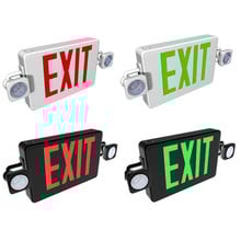 Reduced Profile Combo LED Exit Sign And Emergency Light - Choose White or Black Housing Color, with Red or Green Lettering - With 90 Minute Battery Back-Up