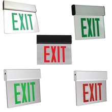 LED Edge-lit Aluminum Exit Signs - 120-77V - Many Combinations of Finishes for Letters, Panel, and Housing